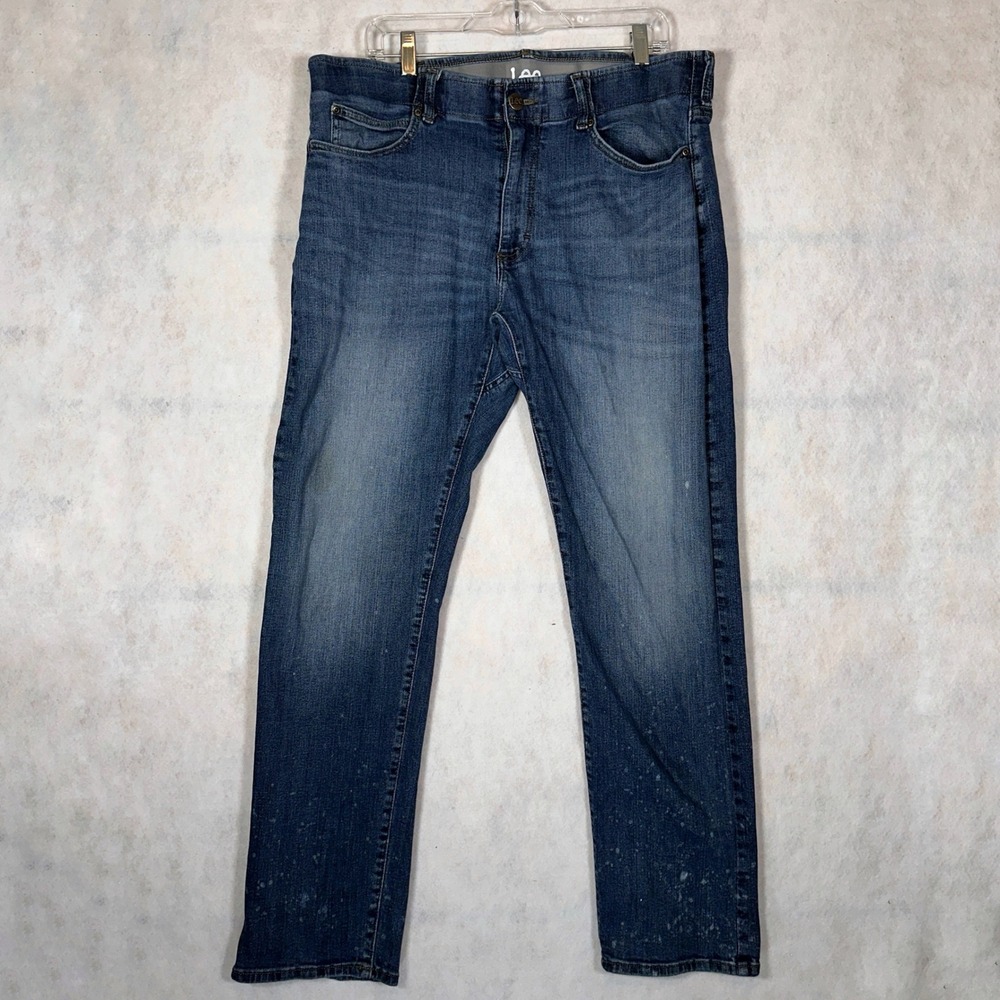 Lee Jeans Mens 38x32 Slim Straight Blue Good Denim Pants Classic Fit